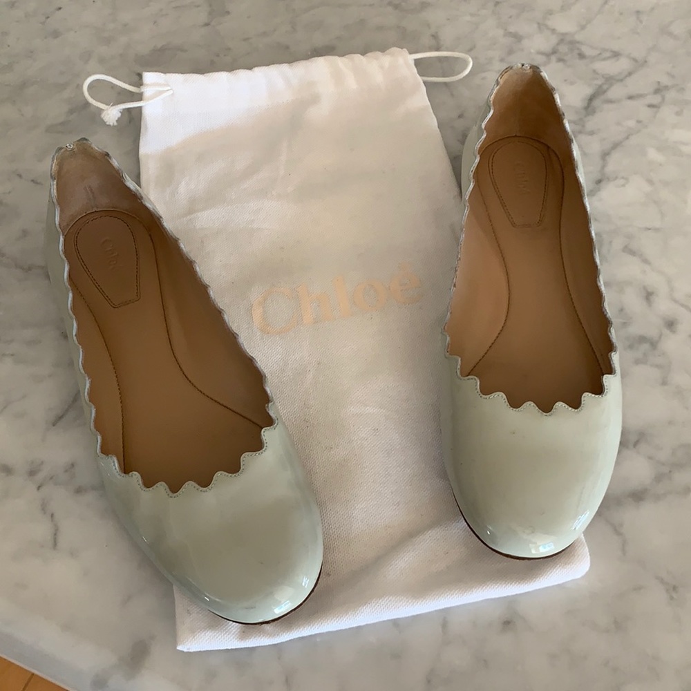 Seafoam Green Chloe patent leather flats